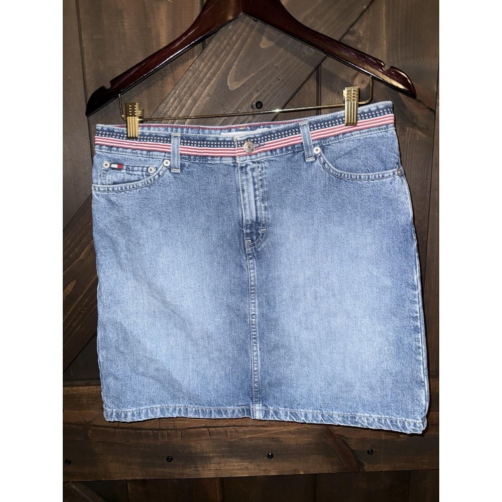 VTG Tommy Hilfiger Jean Skirt Women‎ Size 10 Y2K Patriotic Flag Denim 2002